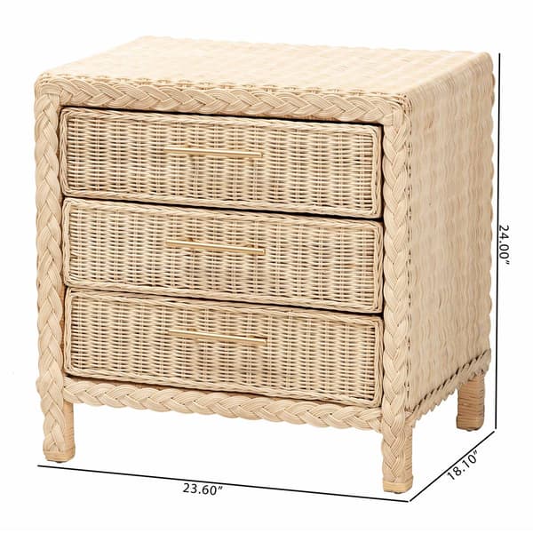 bali & pari Lanica Japandi Rattan 3-Drawer Nightstand