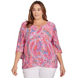 Plus Size Ruby Rd. Bright Blooms 3/4 Sleeve Paisley Blouse