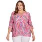 Plus Size Ruby Rd. Bright Blooms 3/4 Sleeve Paisley Blouse - image 1