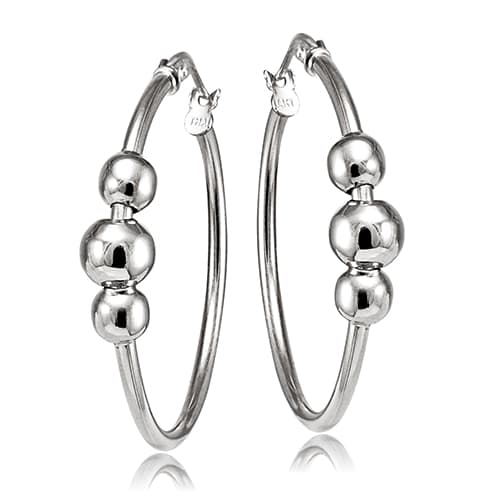 Designs by FMC Sterling Silver 3 Bead Hoop Earrings