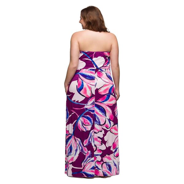 Plus Size 24/7 Comfort Apparel Purple Floral Strapless Maxi Dress