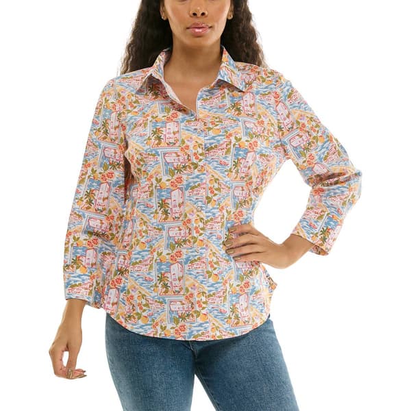 Petite Zac & Rachel 3/4 Sleeve Positano Casual Button Down