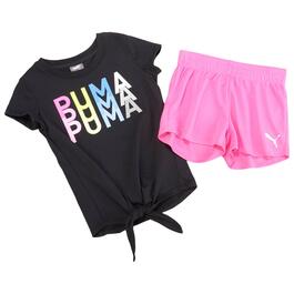Girls &#40;4-6x&#41; Puma&#40;R&#41; 2pc. Jersey Tee & Mesh Shorts - Black