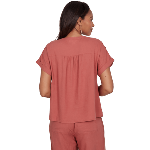 Womens Ruby Rd. Sedona Escape Short Sleeve Pleated Blouse