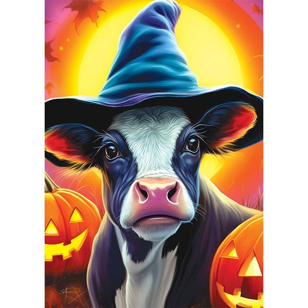 Evergreen Cow Jack O''Lantern Garden Flag - image 