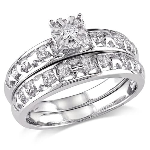Loveblooms(tm) Sterling Silver Diamond Bridal Ring Set - image 