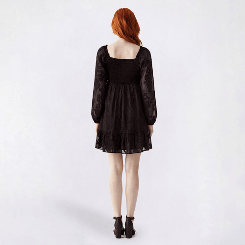 Juniors Jolt Long Sleeve Chiffon Burnout Jacquard A-Line Dress