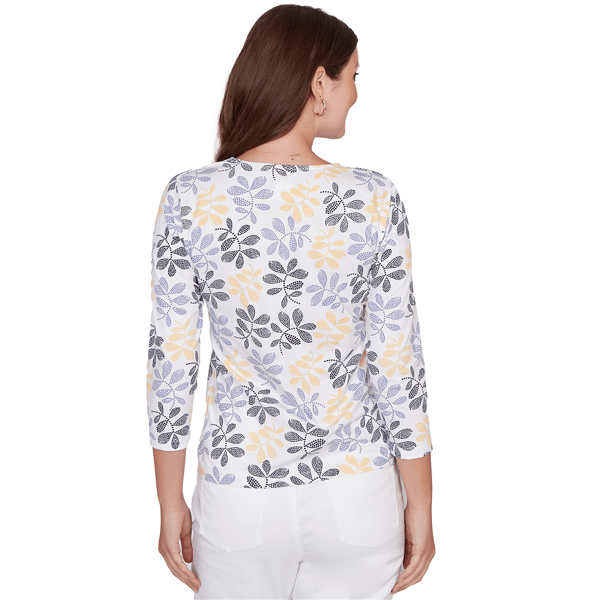 Petite Hearts of Palm Printed Essentials Leaf V Neck Blouse