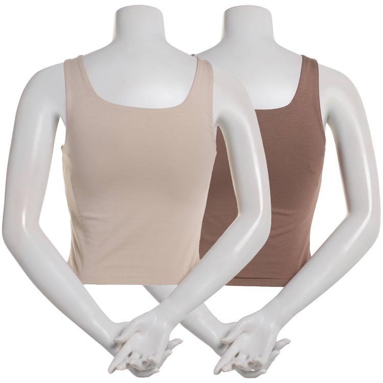 Juniors Pink Rose 2pk. Modal Spandex Double Square Neck Tank Tops