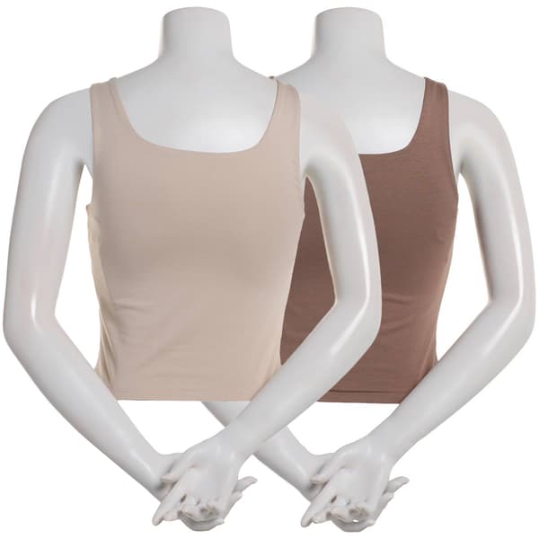 Juniors Pink Rose 2pk. Modal Spandex Double Square Neck Tank Tops