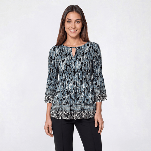 Womens Floral & Ivy 3/4 Sleeve Leaf Pleater Blouse - image 