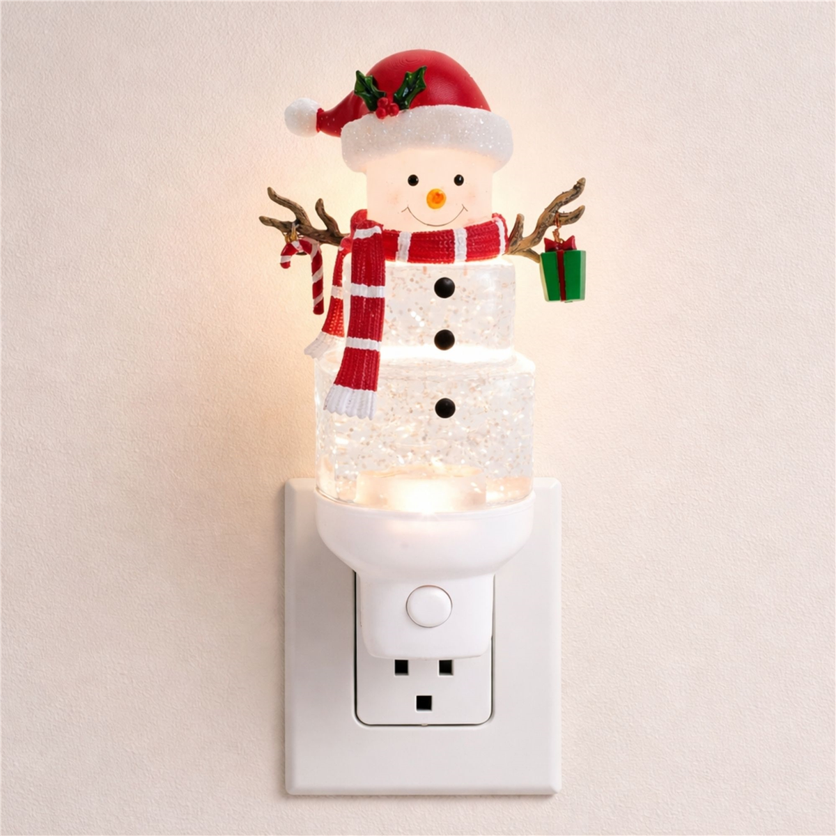 Melrose 7in. Snowman with Present Snow Globe Night Light