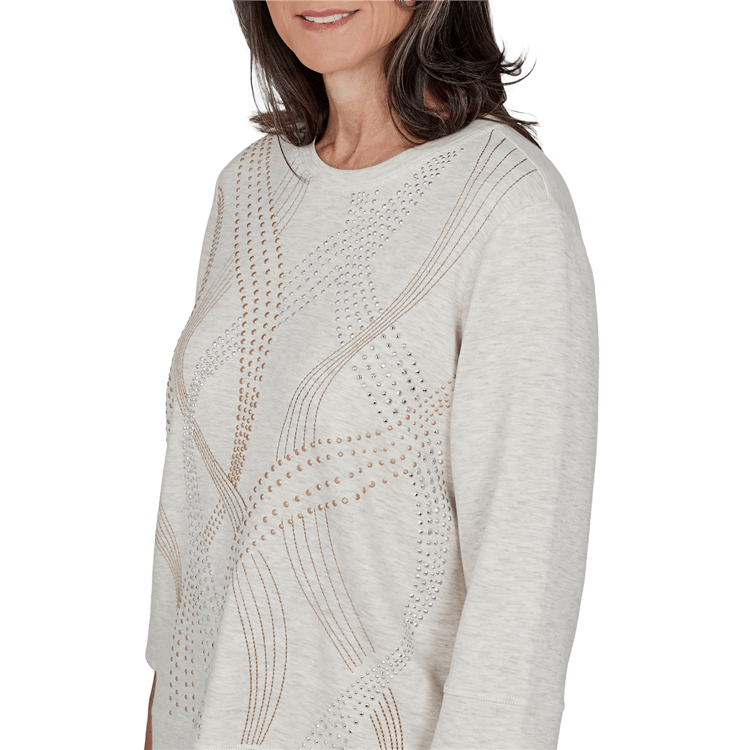 Petite Alfred Dunner Good To Go 3/4 Sleeve Stud Swirls Sweater