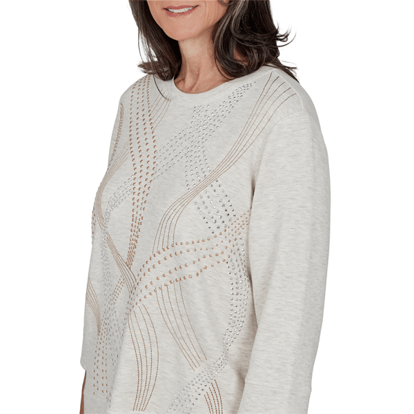 Petite Alfred Dunner Good To Go 3/4 Sleeve Stud Swirls Sweater
