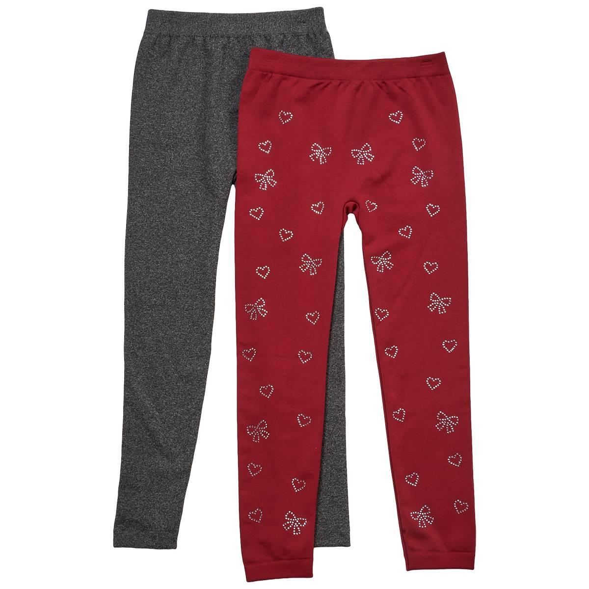 Girls (7-16) Star Ride(R) 2pk. Bling Heart/Bows & Solid Leggings