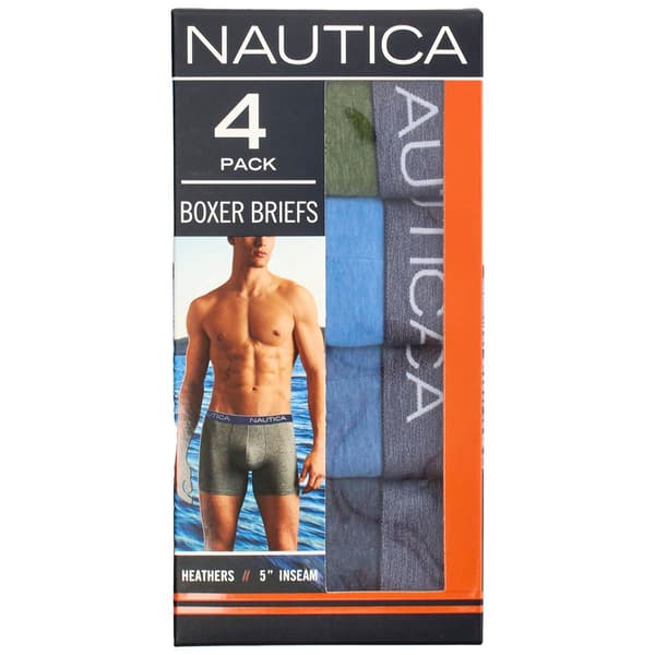 Mens Nautica 4pk. Heathered Boxer Briefs - Blue/Forest Green