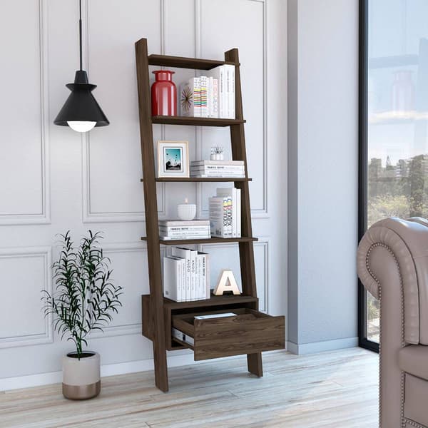 FM FURNITURE Hamburg Dark Walnut Ladder Bookcase