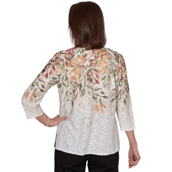 Petite Alfred Dunner Classics 3/4 Sleeve Autumn Leaves Blouse