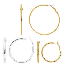 Design Collection Two-Tone Textured Clutchless Hoop Earrings