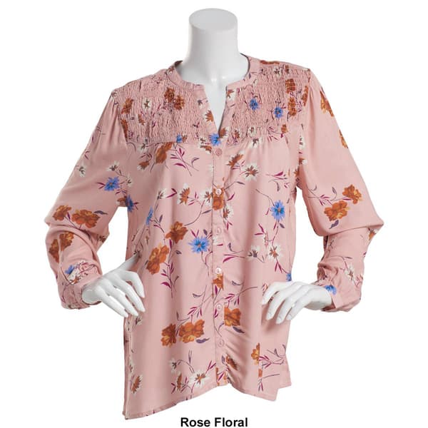Womens Erika Laura Long Sleeve Smocked Yoke Top