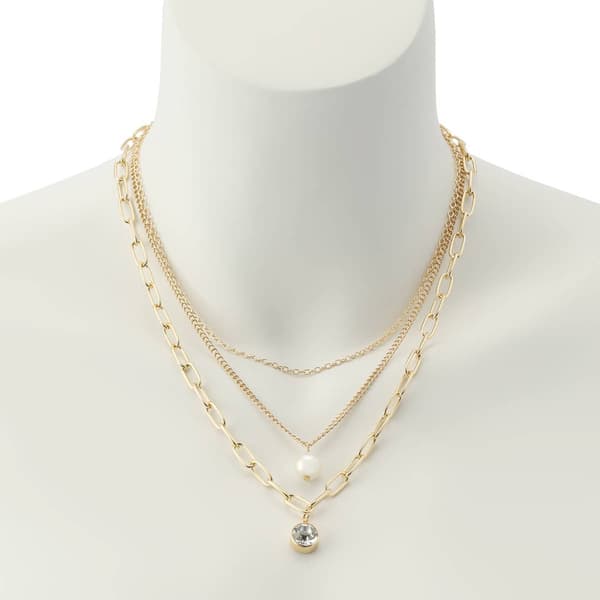 Steve Madden Pearl Stone Layered Necklace