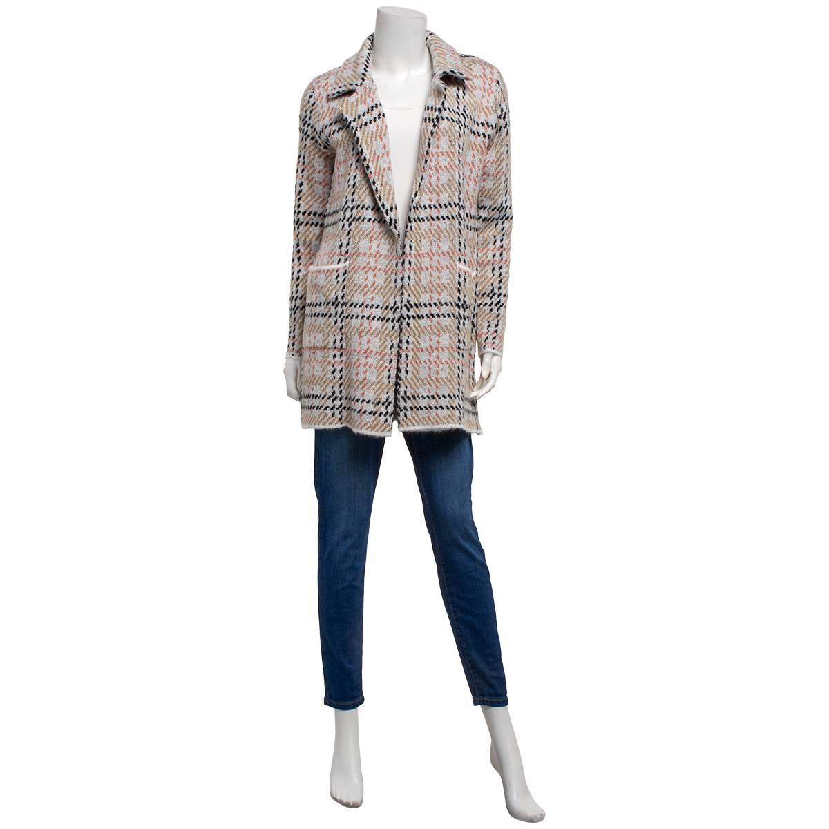 Womens By Design Long Sleeve Notched Houndstooth Coatigan