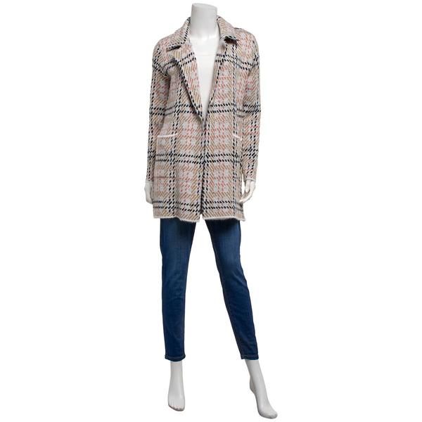 Womens By Design Long Sleeve Notched Houndstooth Coatigan