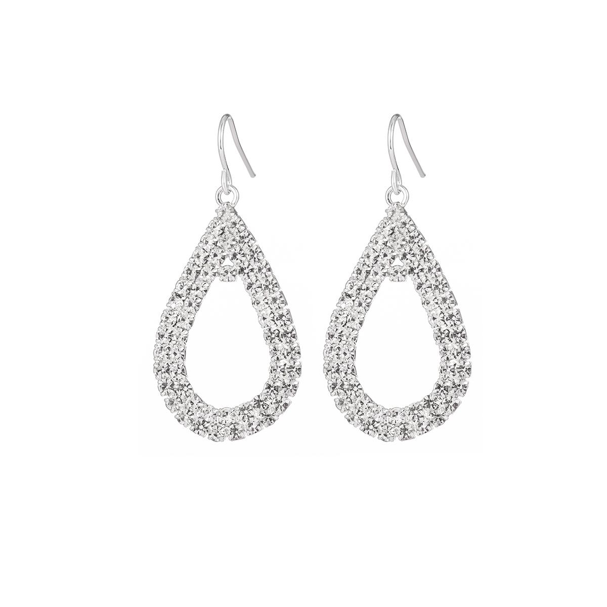 Roman Silver-Tone Teardrop Crystal Drop Earrings