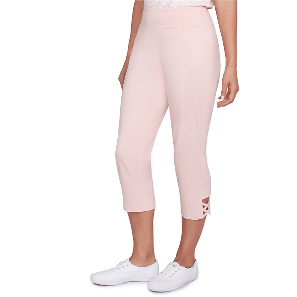 Womens Hearts of Palm In Black & White Pull On Tech Stretch Capri