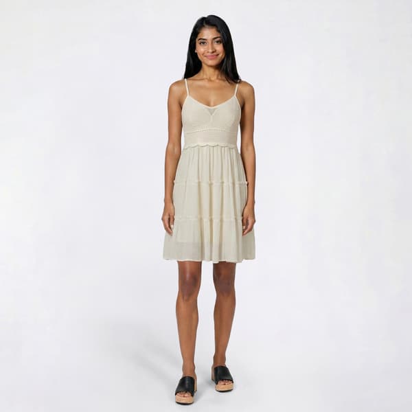 Juniors No Comment Crochet Bodice Smock Back Tier Skater Dress - image 