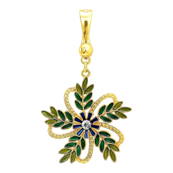 Wearable Art Gold-Tone Green Crystal Fern Enhancer - image 