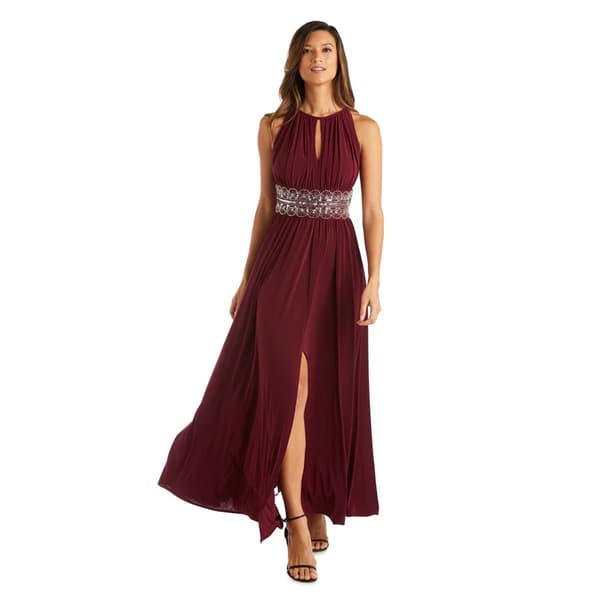 Womens R&M Richards Sleeveless Beaded Waist Gown