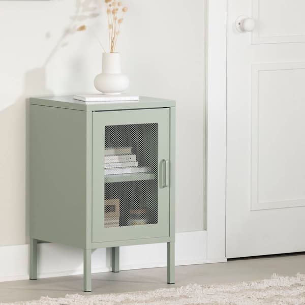 South Shore Crea Sage Green Metal Mesh 1-Door End Table