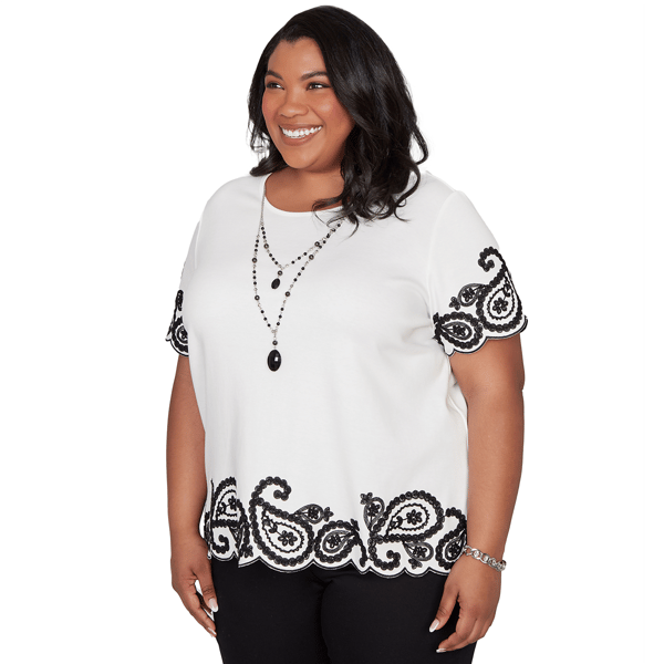 Plus Size Alfred Dunner Crowd Pleaser Scalloped Paisley Blouse