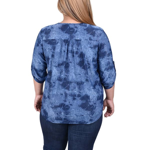 Plus Size Ny Collection 3 4 Roll Tab Sleeve Tie Dye Zipper Blouse