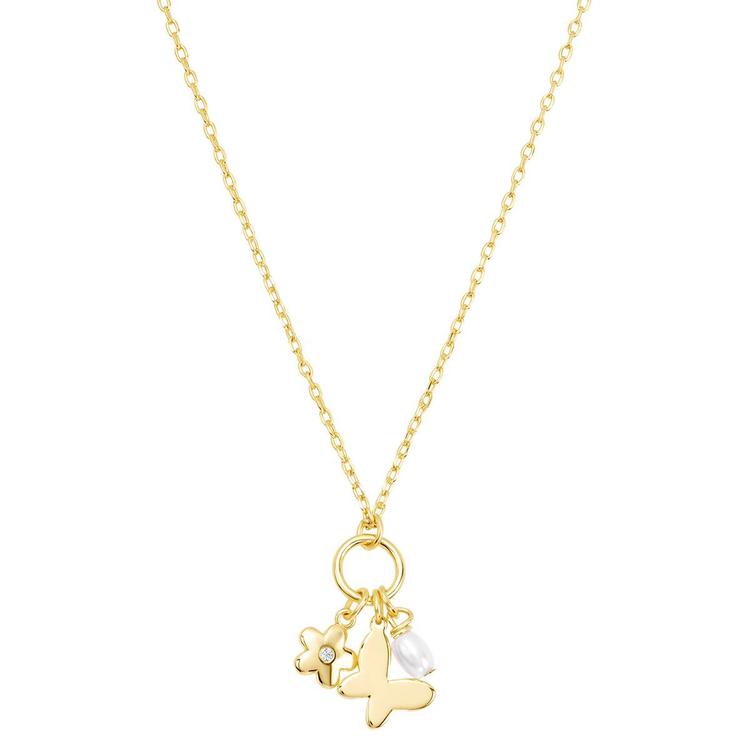 Athra 14kt. Gold over Brass Butterfly & Flower Charms Pendant