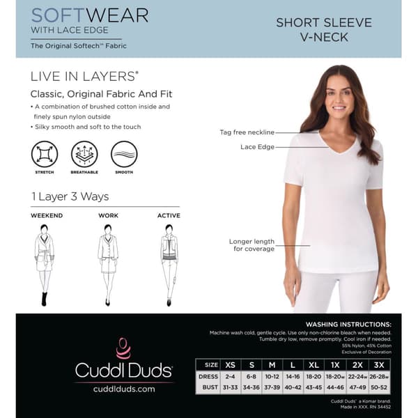 Womens Cuddl Duds® SoftWear with Lace V-Neck Trim Thermal Tee