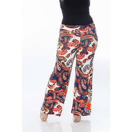 Plus Size White Mark Printed Palazzo Pants - Orange Paisley