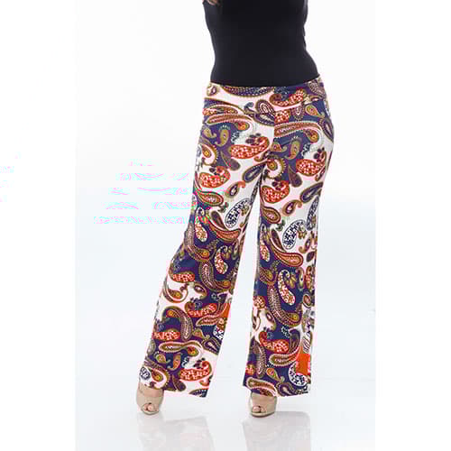 Plus Size White Mark Printed Palazzo Pants - Orange Paisley