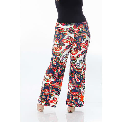 Plus Size White Mark Printed Palazzo Pants - Orange Paisley - image 