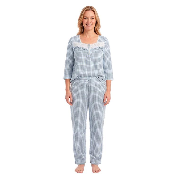 Womens Sophia 3/4 Sleeve Plaid Henley Pajama Set