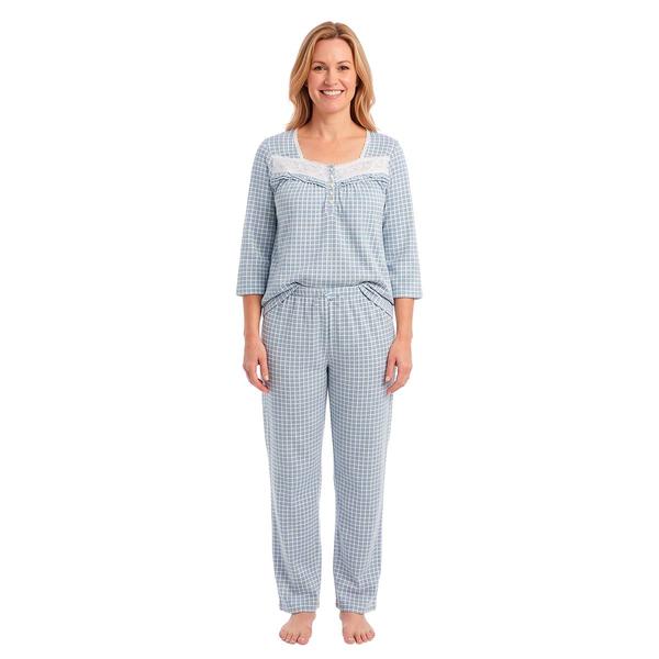 Womens Sophia 3/4 Sleeve Plaid Henley Pajama Set - image 