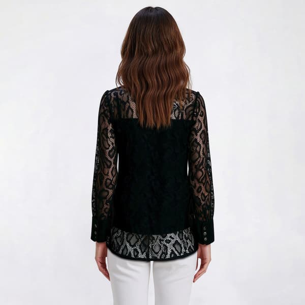 Womens Nanette Lepore Long Sleeve Lace Overlay Button Down Blouse