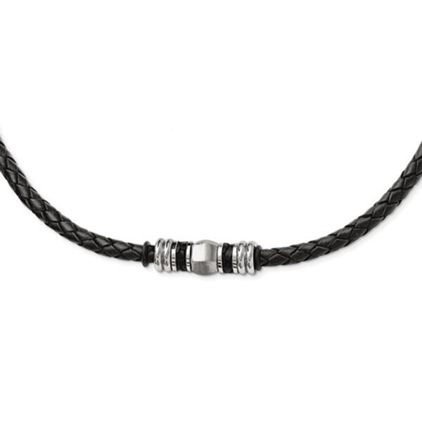Mens Gentlemen's Classics&#40;tm&#41; Black Leather & Rubber Necklace - image 