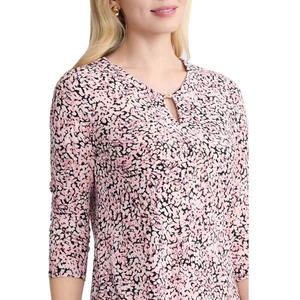 Petite Jones New York 3/4 Sleeve Keyhole Neck Abstract Blouse