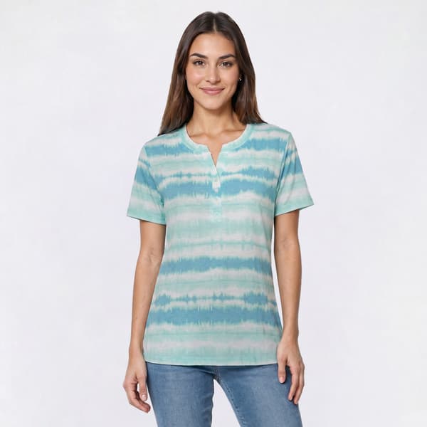 Womens Emily Daniels Short Sleeve Tie Dye Stripe Henley Tee - image 