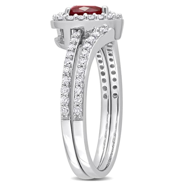 Gemstone Classics&#8482; 10kt. White Gold Ruby Heart Bridal Set