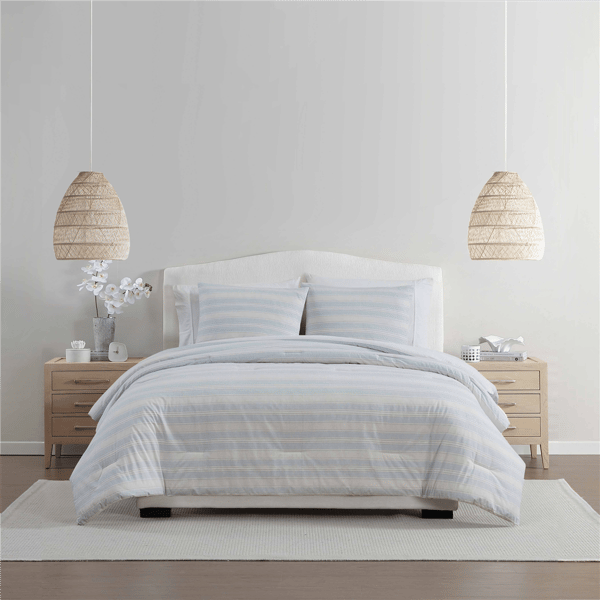 Palm Aire Bay Light Blue 3pc. Stripe Cotton Comforter Set - image 
