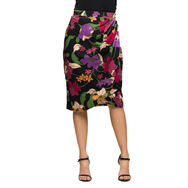 Womens 24/7 Comfort Apparel Black Multi Floral Midi Pencil Skirt - image 