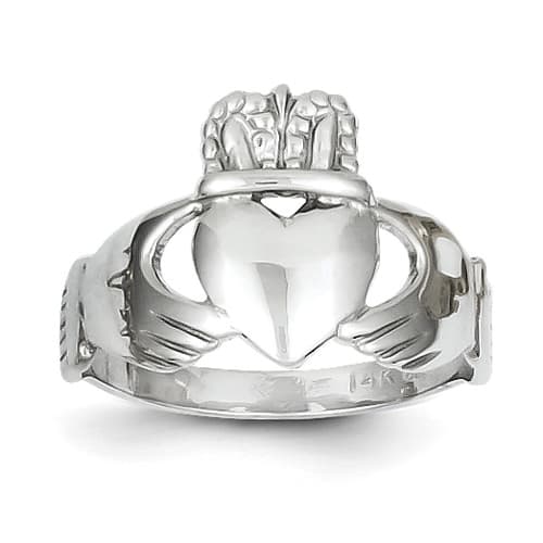 Gold Classics&#40;tm&#41;  Tall 14kt. White Claddagh Ring - image 